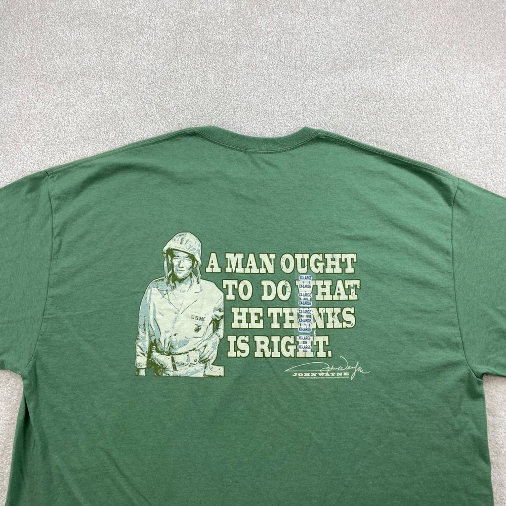 John Wayne Graphic T-Shirt Mens XXL Green Short Sleeve USMC Quote The Duke